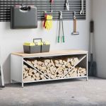 Suport pentru lemne de foc cu blat lemn alb 100,5x35,5x40 cm GartenMobel Dekor
