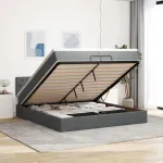 Cadru de pat otoman cu saltele țesătură gri închis 200x200cm GartenMobel Dekor