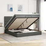 Cadru de pat otoman cu saltele țesătură gri închis 200x200cm GartenMobel Dekor