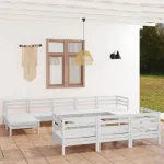 Set mobilier de grădină, 11 piese, alb, lemn masiv de pin GartenMobel Dekor