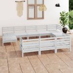 Set mobilier relaxare grădină, 10 piese, alb, lemn masiv de pin GartenMobel Dekor