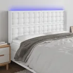 Tăblie de pat cu LED, alb, 163x16x118/128 cm, piele ecologică  GartenMobel Dekor
