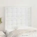Tăblie de pat cu aripioare, alb, 83x16x118/128 cm, piele eco GartenMobel Dekor