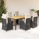 Set mobilier de grădină cu perne, 7 piese, negru, poliratan GartenMobel Dekor