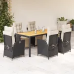 Set mobilier de grădină cu perne, 7 piese, negru, poliratan GartenMobel Dekor