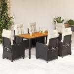 Set mobilier de grădină cu perne, 7 piese, negru, poliratan GartenMobel Dekor