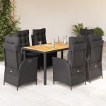 Set mobilier de grădină cu perne, 7 piese, negru, poliratan GartenMobel Dekor