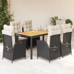 Set mobilier de grădină cu perne, 7 piese, negru, poliratan GartenMobel Dekor
