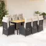 Set mobilier de grădină cu perne, 9 piese, negru, poliratan GartenMobel Dekor