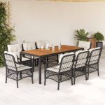 Set mobilier de grădină cu perne, 9 piese, negru, poliratan GartenMobel Dekor