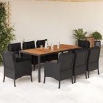 Set mobilier de grădină cu perne, 9 piese, negru, poliratan GartenMobel Dekor