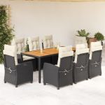 Set mobilier de grădină cu perne, 9 piese, negru, poliratan GartenMobel Dekor