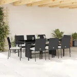 Set mobilier de grădină cu perne, 9 piese, negru, poliratan GartenMobel Dekor