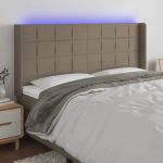 Tăblie de pat cu LED, gri taupe, 163x16x118/128 cm, textil GartenMobel Dekor