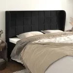 Tăblie de pat cu aripioare, negru, 183x23x118/128 cm, catifea GartenMobel Dekor