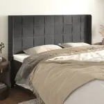 Tăblie de pat cu aripioare gri închis 163x16x118/128 cm catifea GartenMobel Dekor