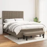 Pat box spring cu saltea, gri taupe, 140x200 cm, textil GartenMobel Dekor
