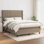 Pat box spring cu saltea, gri taupe, 140x200 cm, textil GartenMobel Dekor