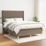 Pat box spring cu saltea, gri taupe, 140x200 cm, textil GartenMobel Dekor
