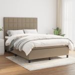 Pat box spring cu saltea, gri taupe, 140x200 cm, textil GartenMobel Dekor