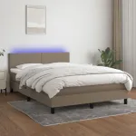 Pat cu arcuri, saltea și LED, gri taupe, 140x190 cm, textil GartenMobel Dekor