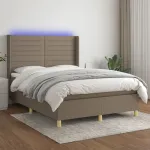 Pat cu arcuri, saltea și LED, gri taupe, 140x190 cm, textil GartenMobel Dekor