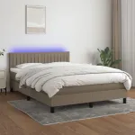 Pat cu arcuri, saltea și LED, gri taupe, 140x190 cm, textil GartenMobel Dekor