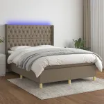 Pat cu arcuri, saltea și LED, gri taupe, 140x190 cm, textil GartenMobel Dekor