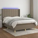 Pat cu arcuri, saltea și LED, gri taupe, 140x190 cm, textil GartenMobel Dekor