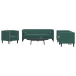 Set canapele Chesterfield cu perne rulou 3 piese verde catifea GartenMobel Dekor