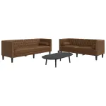Set canapele Chesterfield perne 2 piese maro piele întoarsă eco GartenMobel Dekor