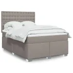 Pat box spring cu saltea, gri taupe, 140x200 cm, textil GartenMobel Dekor