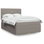 Pat box spring cu saltea, gri taupe, 140x200 cm, textil GartenMobel Dekor