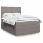 Pat box spring cu saltea, gri taupe, 140x200 cm, textil GartenMobel Dekor