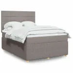 Pat box spring cu saltea, gri taupe, 140x200 cm, textil GartenMobel Dekor