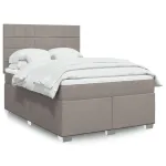 Pat box spring cu saltea, gri taupe, 140x200 cm, textil GartenMobel Dekor