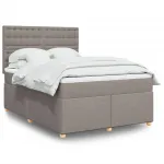 Pat box spring cu saltea, gri taupe, 140x200 cm, textil GartenMobel Dekor