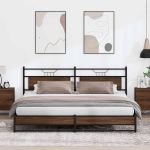 Cadru de pat metalic fără saltea, stejar maro, 193x203 cm GartenMobel Dekor