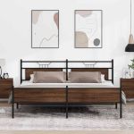 Cadru de pat metalic fără saltea, stejar maro, 200x200 cm GartenMobel Dekor