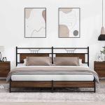 Cadru de pat metalic fără saltea, stejar maro, 200x200 cm GartenMobel Dekor