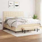 Pat box spring cu saltea, crem, 160x200 cm, material textil GartenMobel Dekor