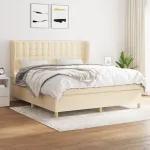 Pat box spring cu saltea, crem, 160x200 cm, material textil GartenMobel Dekor