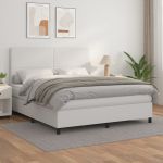 Pat box spring cu saltea, alb, 160x200 cm, piele ecologică GartenMobel Dekor