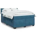 Pat box spring cu saltea, albastru, 160x200 cm, catifea GartenMobel Dekor