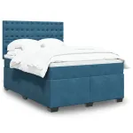 Pat box spring cu saltea, albastru, 160x200 cm, catifea GartenMobel Dekor