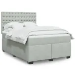 Pat box spring cu saltea, gri deschis, 160x200 cm, catifea GartenMobel Dekor