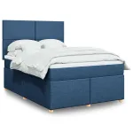 Pat box spring cu saltea, albastru, 140x200 cm, textil GartenMobel Dekor