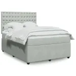 Pat box spring cu saltea, gri deschis, 160x200 cm, catifea GartenMobel Dekor