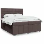 Pat box spring cu saltea, maro închis, 200x200 cm, textil GartenMobel Dekor