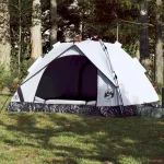 Cort de camping 3 persoane, alb opac, setare rapidă, țesătură GartenMobel Dekor